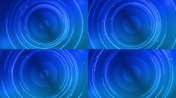 霓虹灯圈淡蓝色天蓝色戒指缩放和旋转霓虹灯发光标志抽象未聚焦的圆圈模糊动画技术未来主义抽象背景，闪烁出