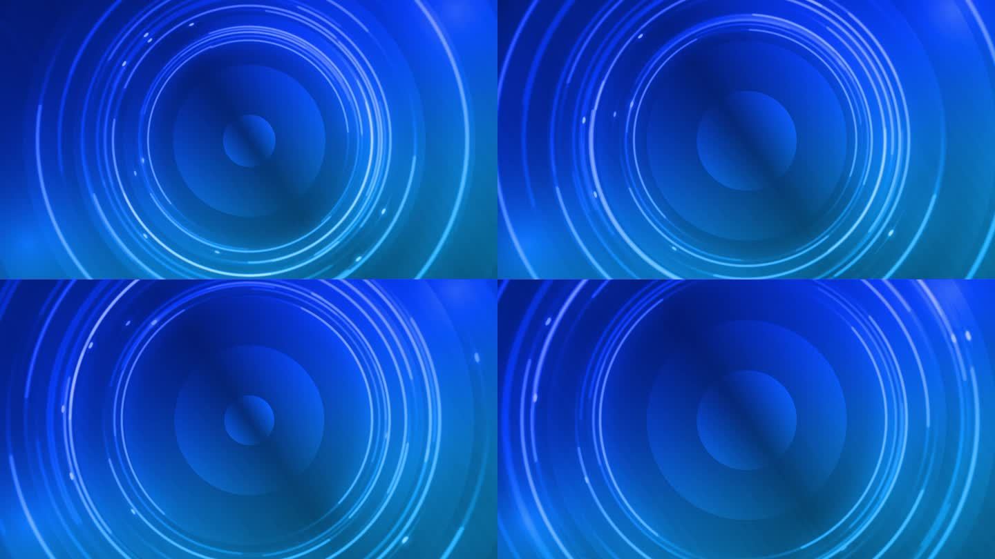 霓虹灯圈淡蓝色天蓝色戒指缩放和旋转霓虹灯发光标志抽象未聚焦的圆圈模糊动画技术未来主义抽象背景，闪烁出