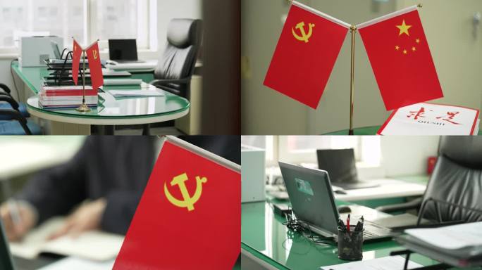 党员 党旗 办公桌 办公室 写字 反腐