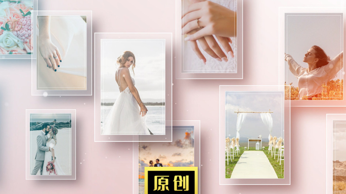 温馨唯美婚礼照片墙展示多图片模板
