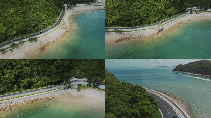 4k小汽车行驶在海边公路上