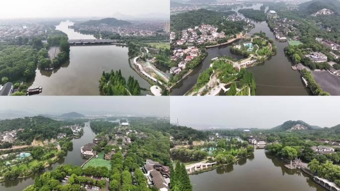 4K航拍绍兴柯岩鉴湖风景区