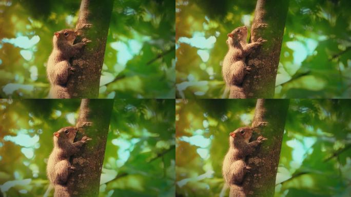 松鼠在树枝上晒太阳