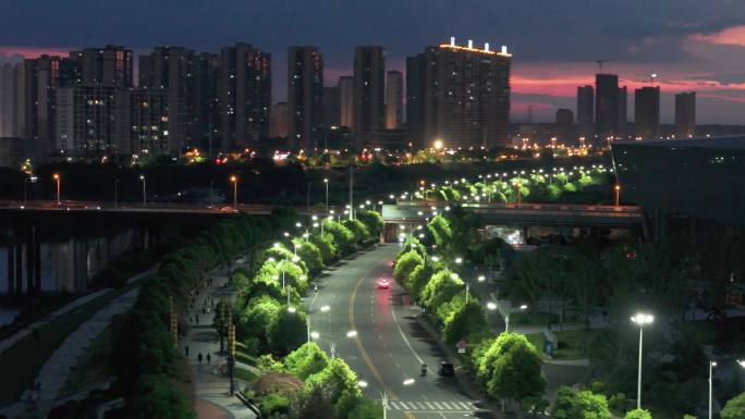 湖南省衡阳市蒸水夜景航拍