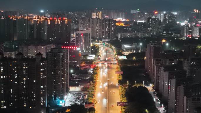 湖南省衡阳市蔡伦大道夜景航拍