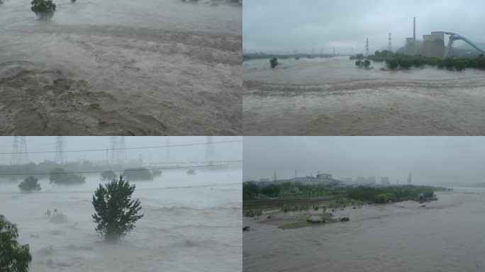 北京门头沟永定河首钢大桥暴雨洪水泄洪