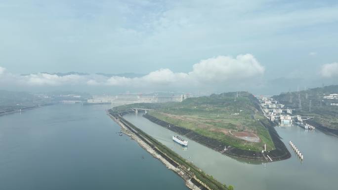 三峡大坝三峡船闸西陵长江大桥4K灰片素材