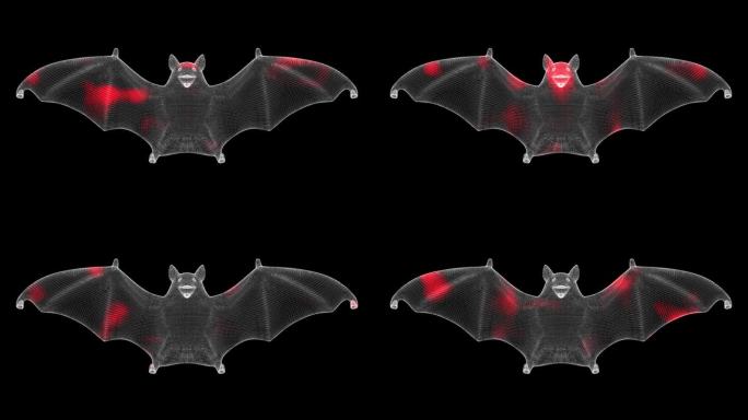 病毒通过黑色背景的体积蝙蝠单色传播。病毒在体内的可视化演示。教程视频。医学概念。60 FPS 3D动