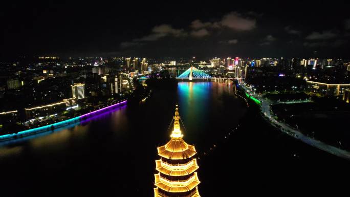 江西赣州翠浪塔夜景灯光航拍 (8)