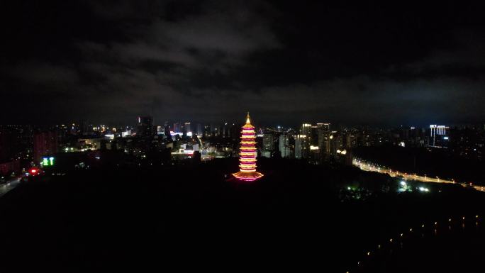 江西赣州翠浪塔夜景灯光航拍 (2)