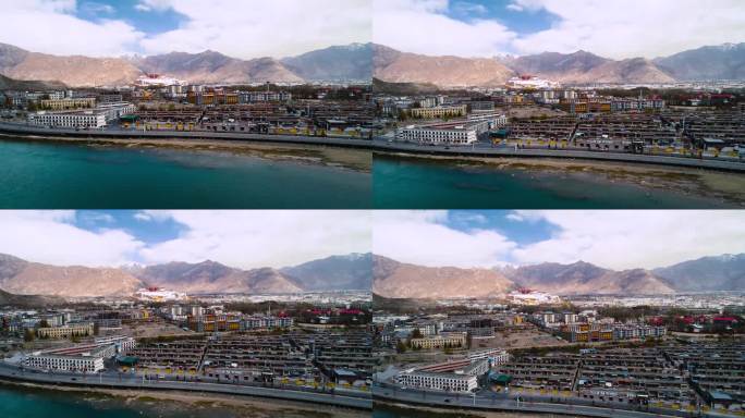 西藏拉萨河城市风光航拍