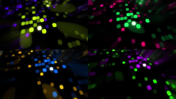 4K抽象马赛克数字立方粒子束发光。彩色像素流动立方体。光纤立方体与镜头模糊效果股票视频。