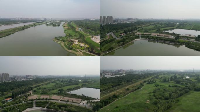 湿地公园航拍，西安渭河4k航拍视频