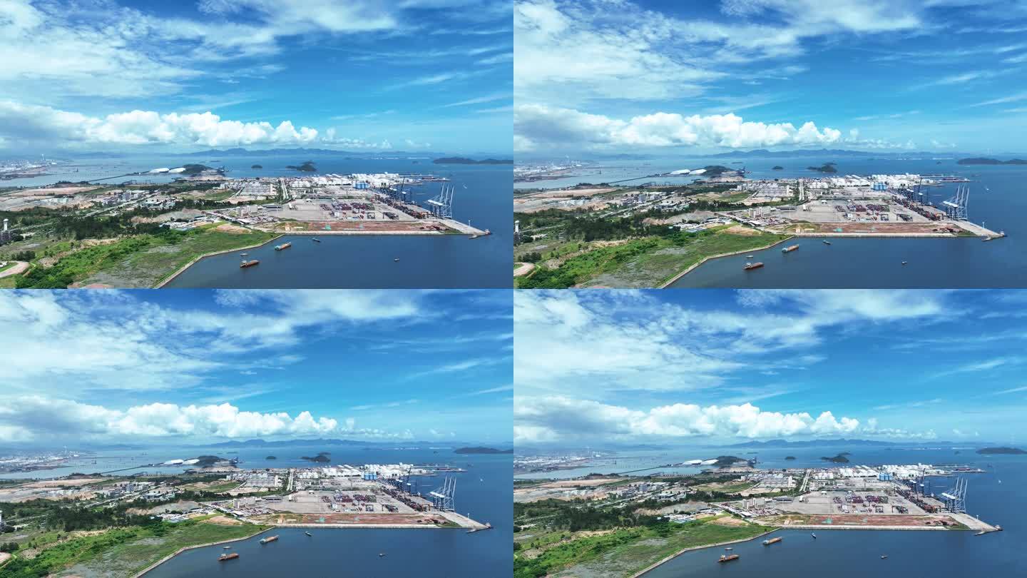 航拍广东惠州大亚湾海岸线港口码头海景