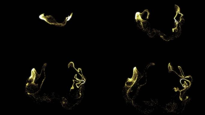 金色粒子流体落下消散