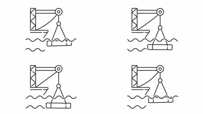 起重机在海底放置混凝土的黑色图标动画