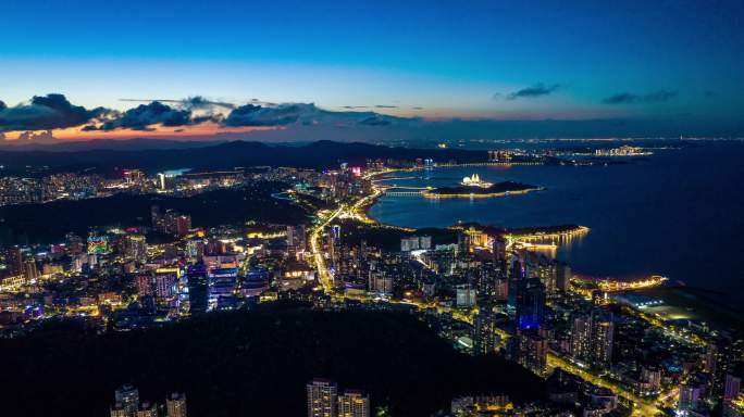 4k珠海香洲区滨海城市情侣路夜景航拍延时