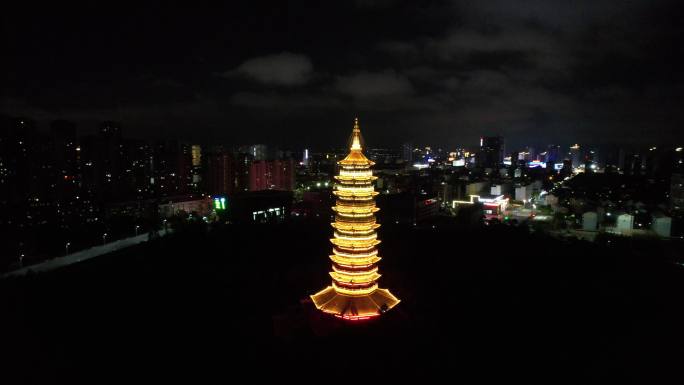 江西赣州翠浪塔夜景灯光航拍 (4)