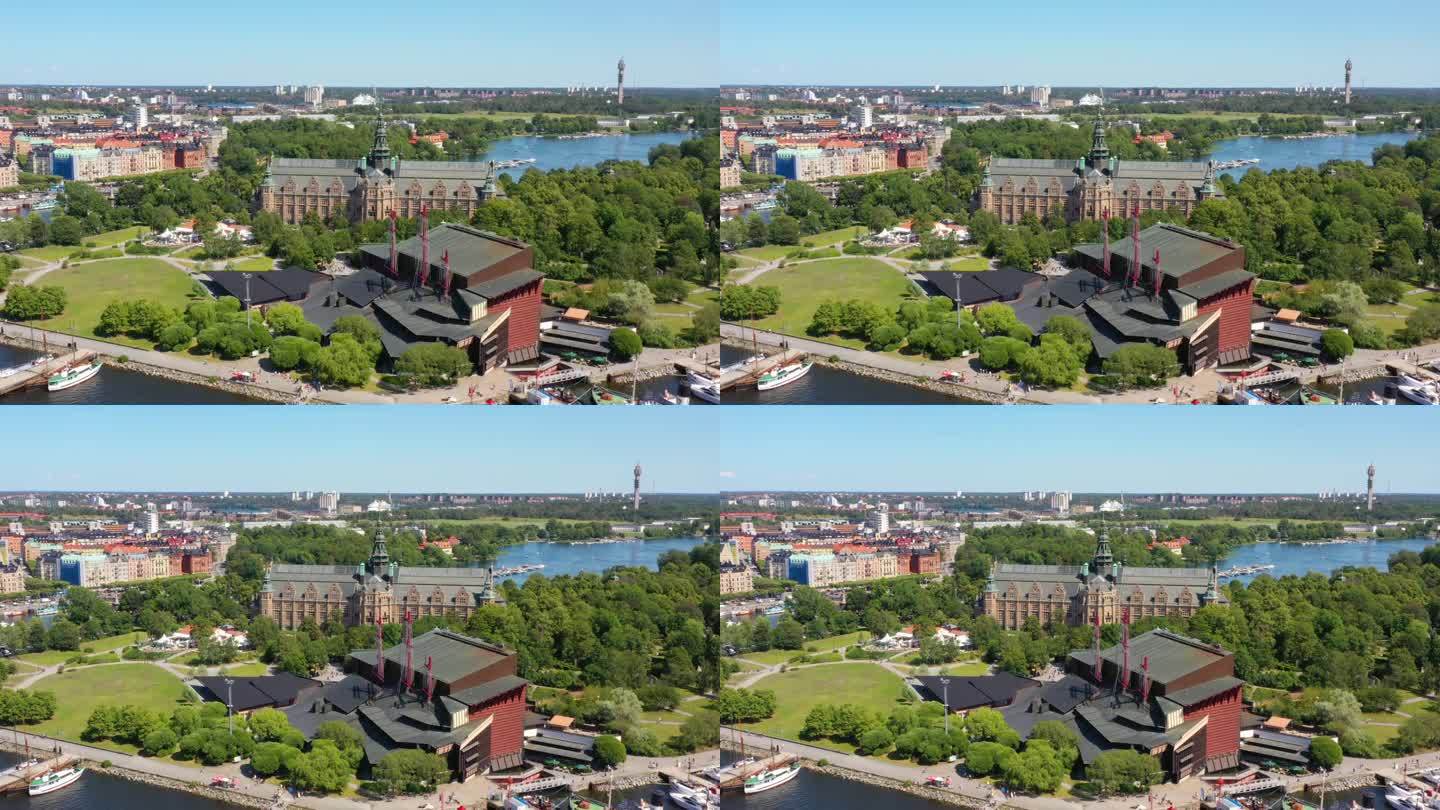 斯德哥尔摩市中心Strandvagen, Nybroviken, Djurgarden及其博物馆