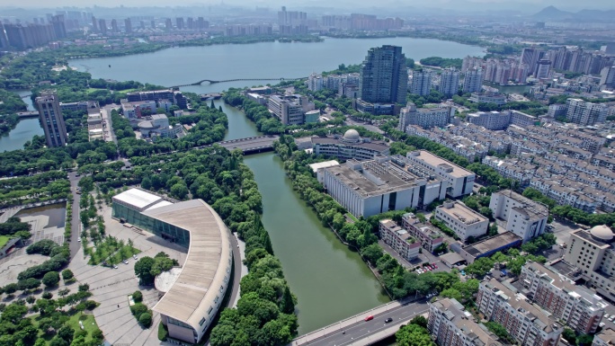 绍兴柯桥城市大景 瓜渚湖