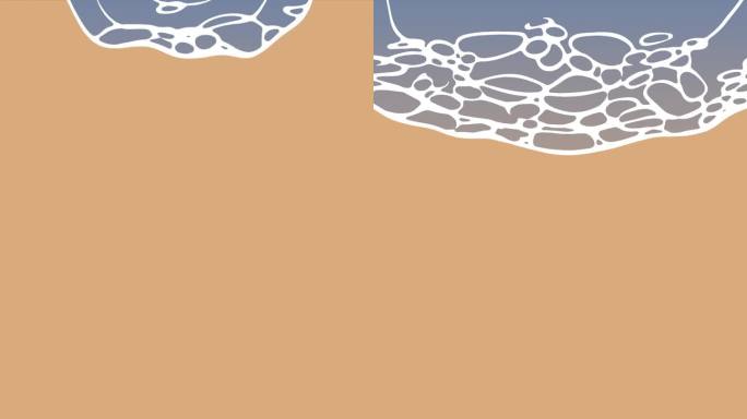 沙滩的循环动画背景与卡通水波纹是一个有趣而宁静的视觉元素，可以在各种设置中使用