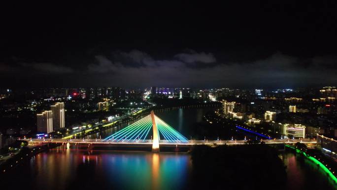 江西赣州飞龙大桥夜景灯光航拍 (12)