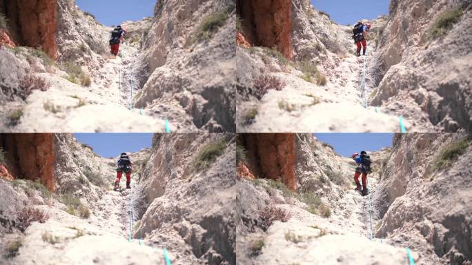 运动员通过费拉塔山爬山