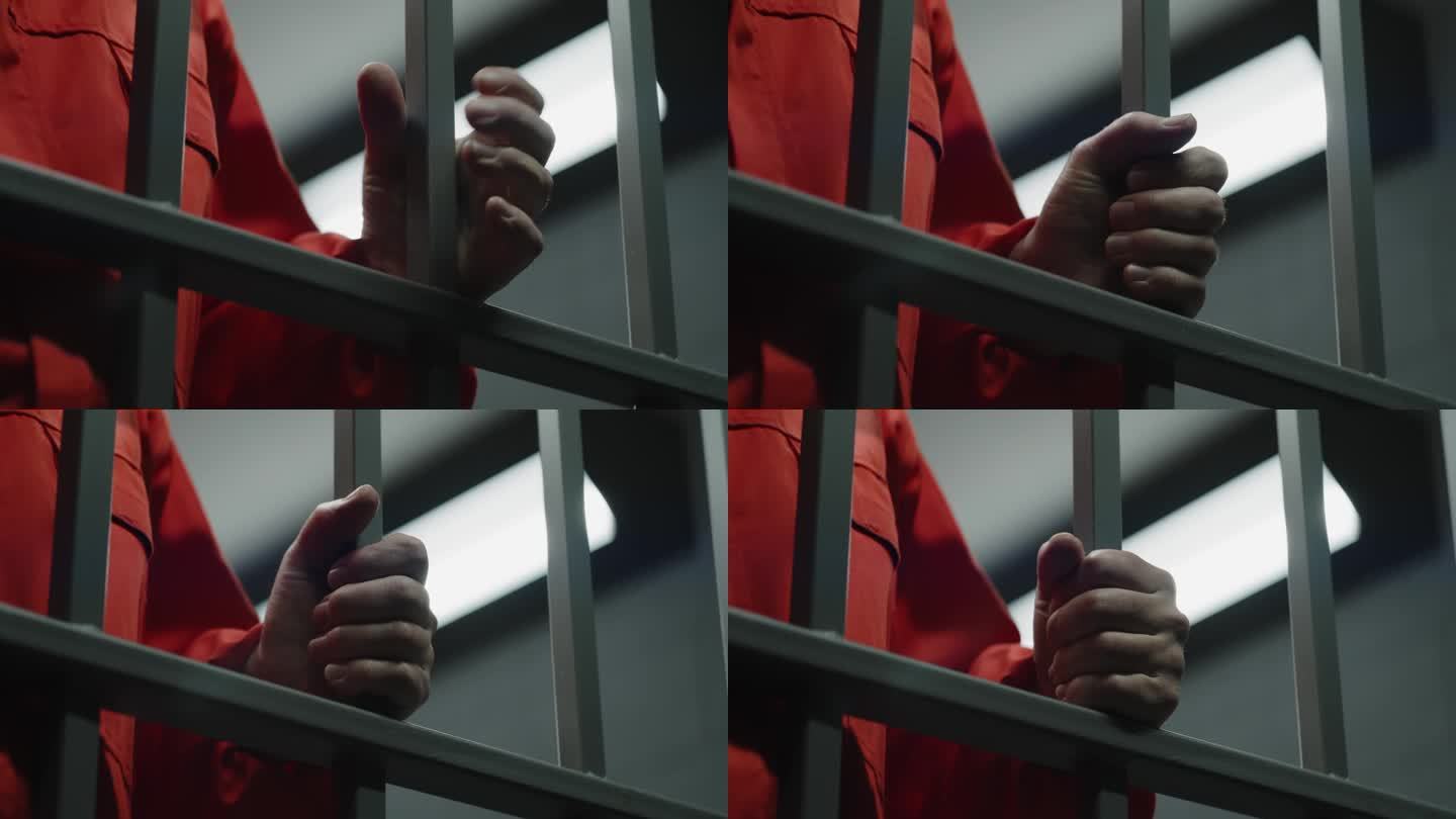 囚犯手握铁条的特写