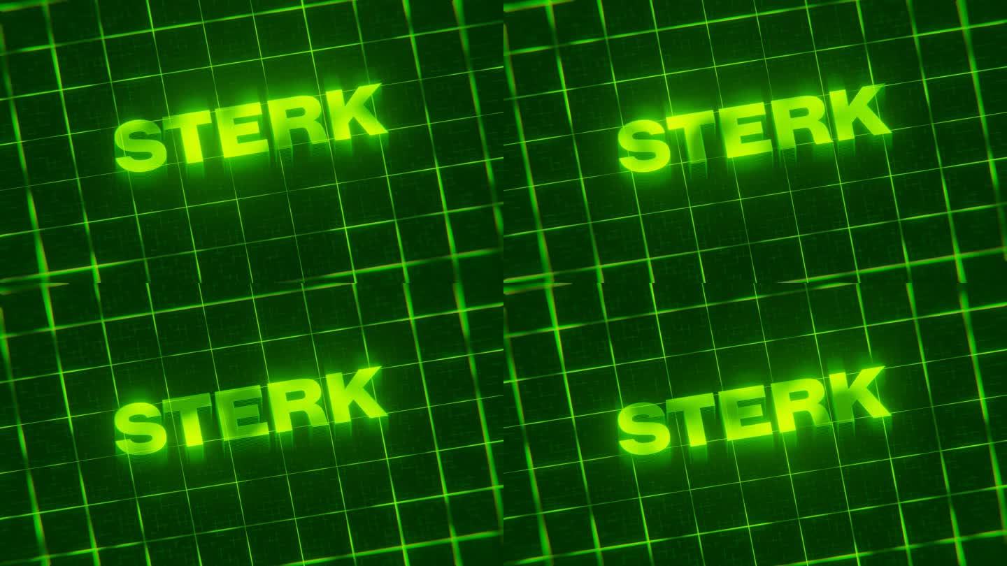 “STORE”这个词的3D渲染动画被隔离在绿色的网络背景上
