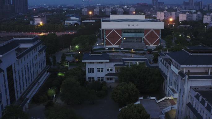 学校校园夜景航拍