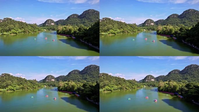 航拍广西柳州城市风光喀斯特