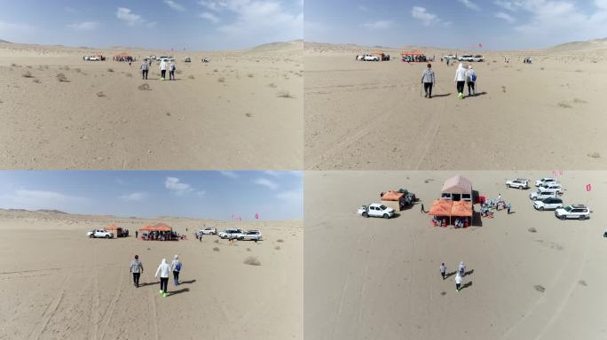 航拍敦煌沙滩沙漠戈壁徒步挑战赛