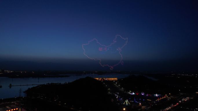 宁夏银川市无人机灯光秀航拍夜景4K宣传片