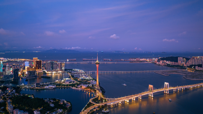 航拍澳门塔夜景4k延时