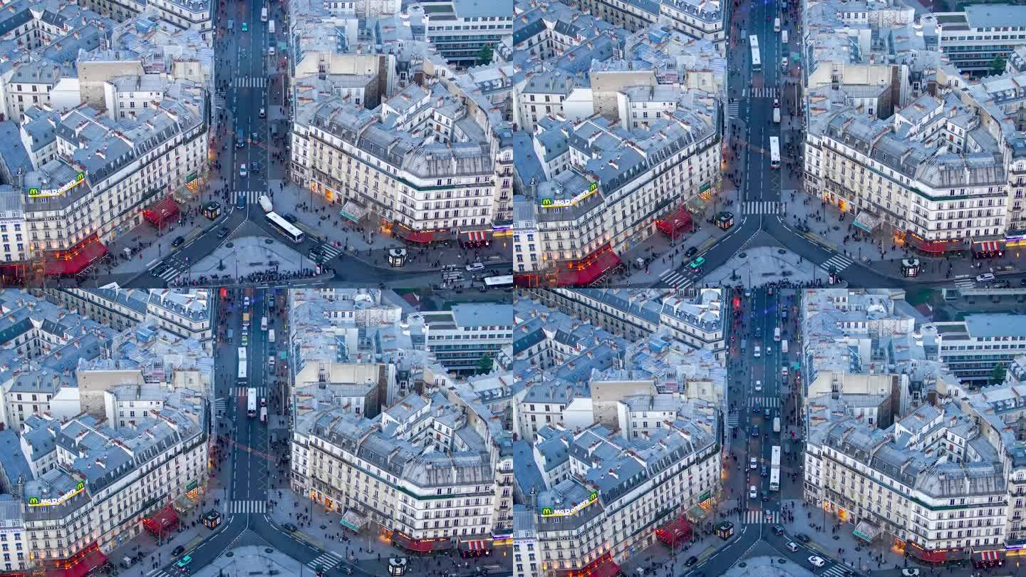 巴黎办公商业中心的俯视图。时间流逝与平移，缩放和向上