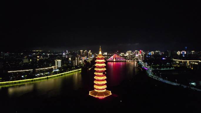 江西赣州翠浪塔夜景灯光航拍 (15)