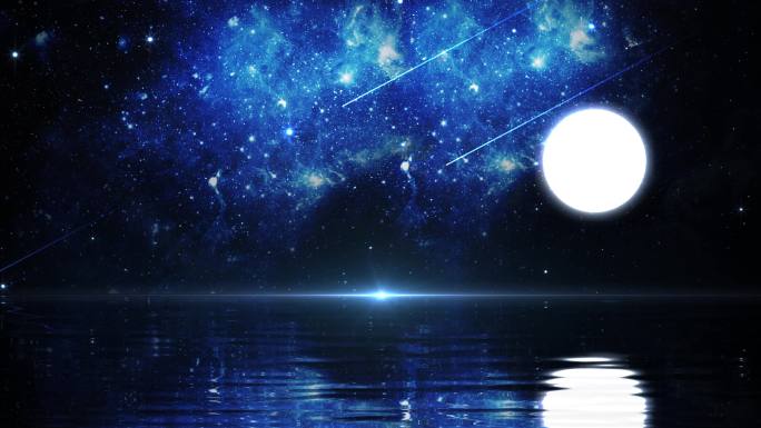 【原创】蓝色动态唯美湖面月夜视频背景