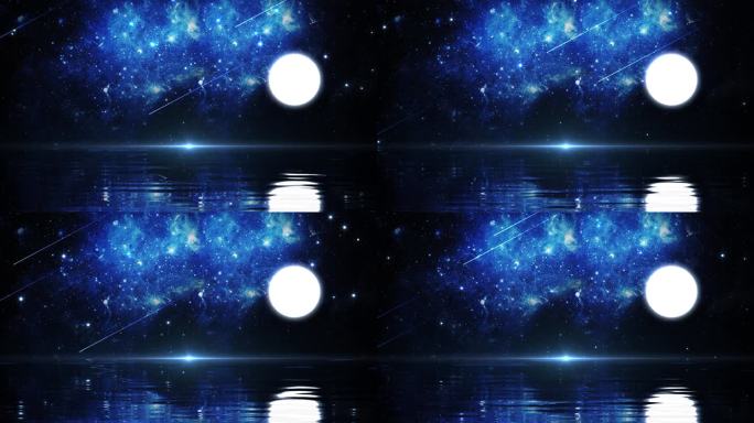 【原创】蓝色动态唯美湖面月夜视频背景