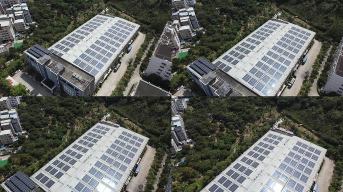 布满太阳能板的工厂房顶