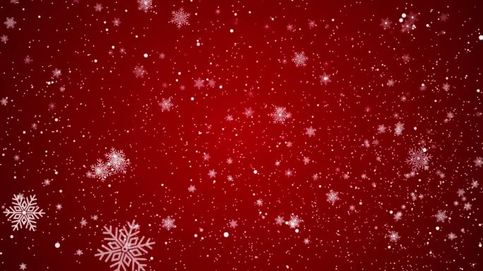 4K视频背景圣诞快乐视频卡。闪耀的光，飘落的雪花和星星。