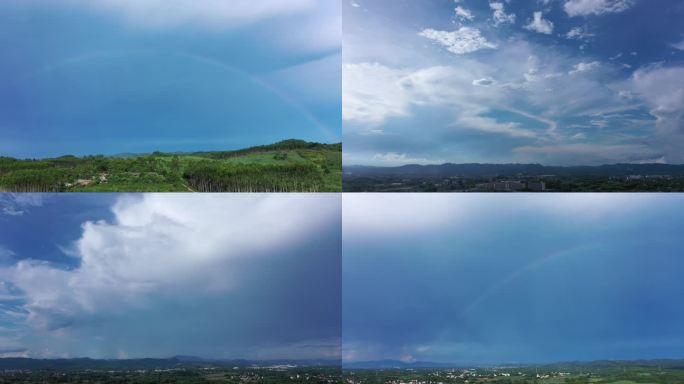 雨后彩虹天空云彩变化一面是晴天一面是雨天