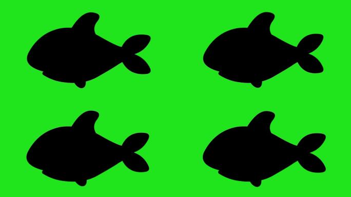 视频动画图标黑色剪影鱼游泳