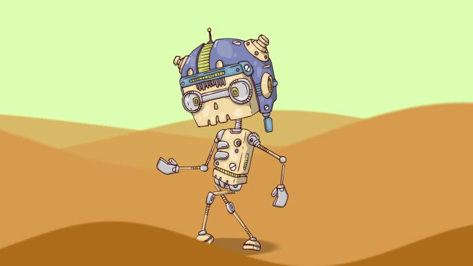 沙漠机器人行走动画场景