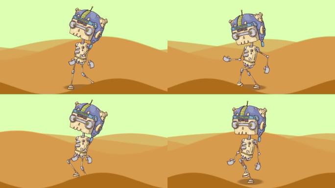 沙漠机器人行走动画场景
