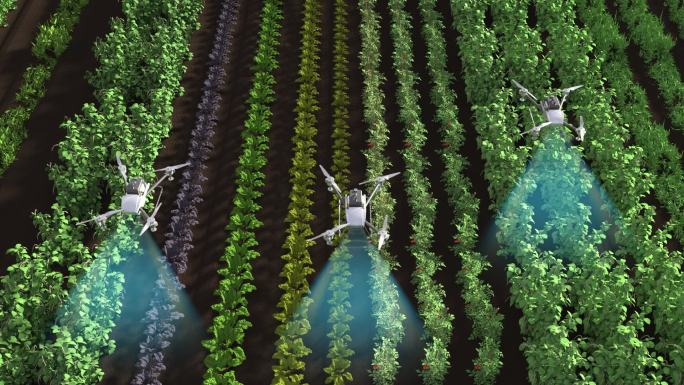 无人机打药农业植保洒水动画探测绿植科技