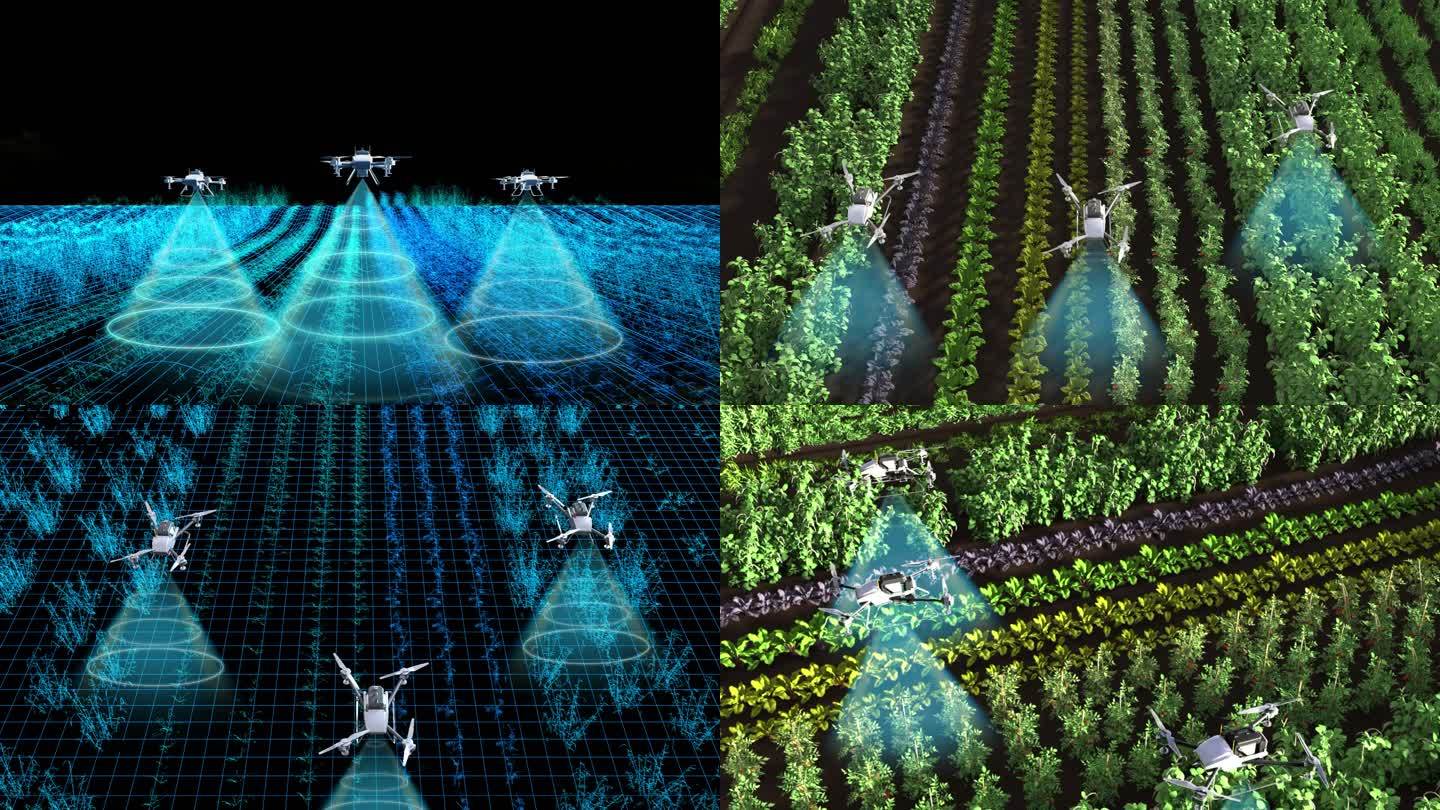 无人机打药农业植保洒水动画探测绿植科技