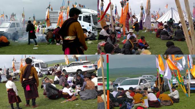 众多藏族人盛装聚会藏族节日