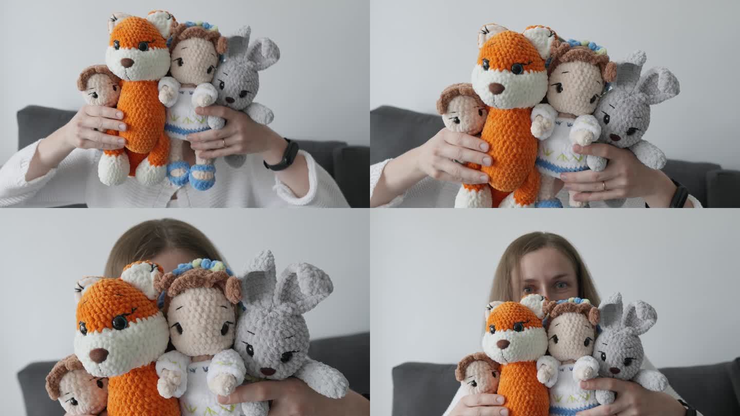 一位可爱的女工匠拍摄了一段视频，展示了她为孩子们制作的非凡的amigurumi毛绒玩具。雏鸡，兔子和