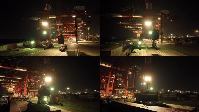 南沙港吊装工作夜景航拍