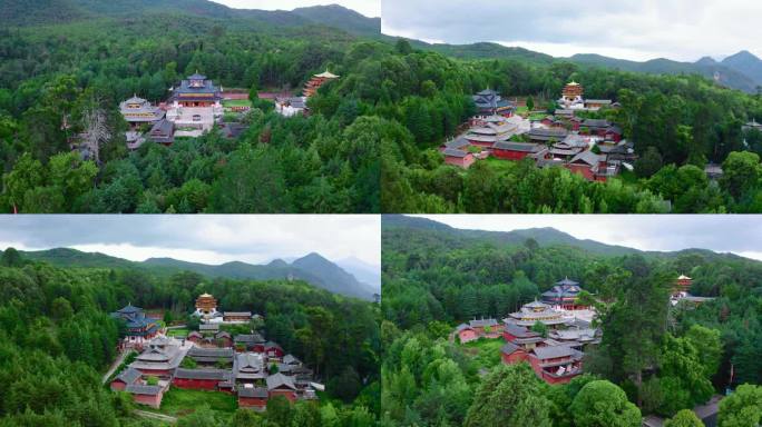 丽江藏式建筑寺庙文峰寺航拍